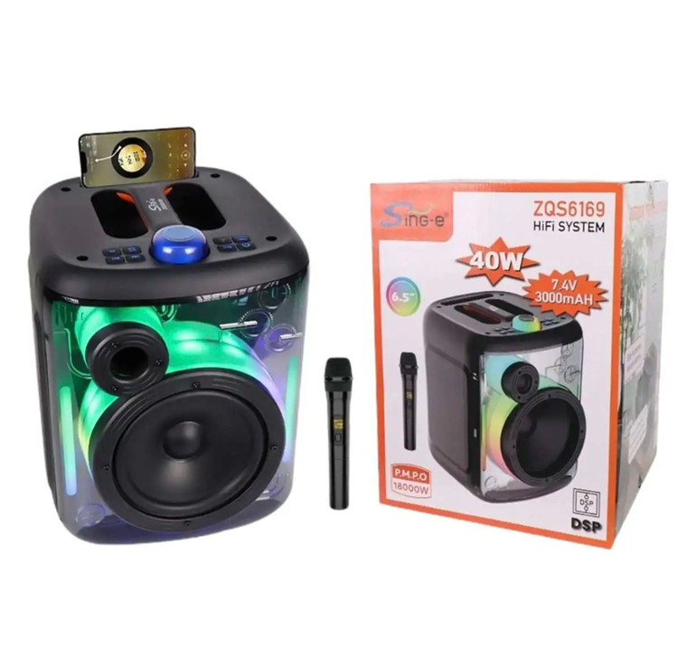اسپیکر پارتی باکس بلوتوثی sing_e مدل ZQS_6169 با نور RGB و میکروفون وایرلس(ارسال رایگان