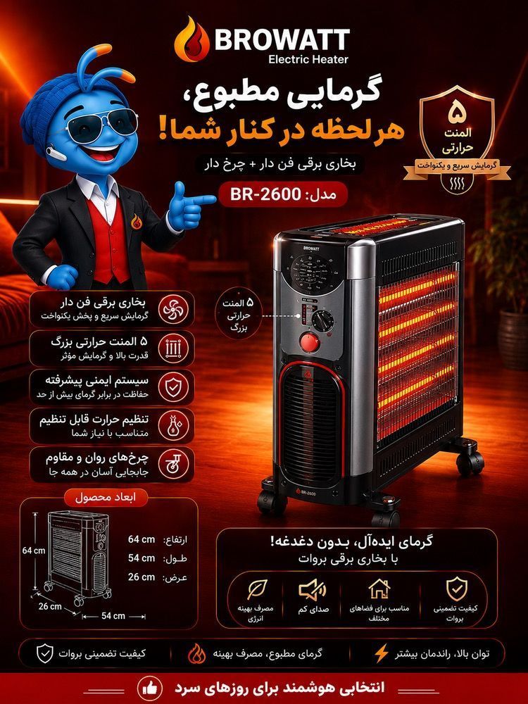 بخاری برقی بروات فن دار مدل BR-2600 (ارسال رایگان)