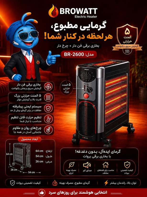 بخاری برقی بروات فن دار مدل BR-2600 (ارسال رایگان)