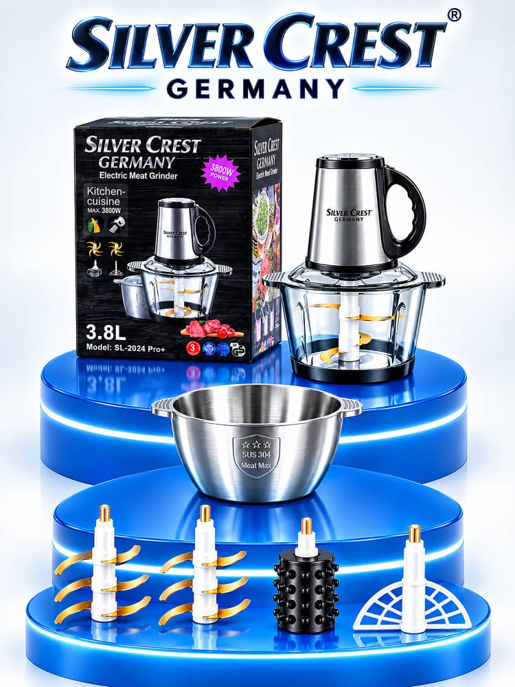 خردکن برقی دو کاسه سیلور کرست وارداتی اصلی (Silver Crest) مدل SL-2024 Pro Plus ظرفیت ۳.۸ لیتر (ارسال رایگان)