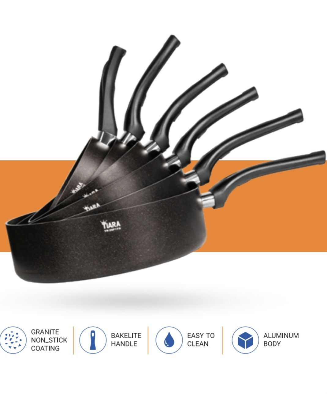 تابه گرانیتی تک دسته تیارا مدل ملینا سایز ۲۶ (کد TR-26P1TG) ارسال رایگان