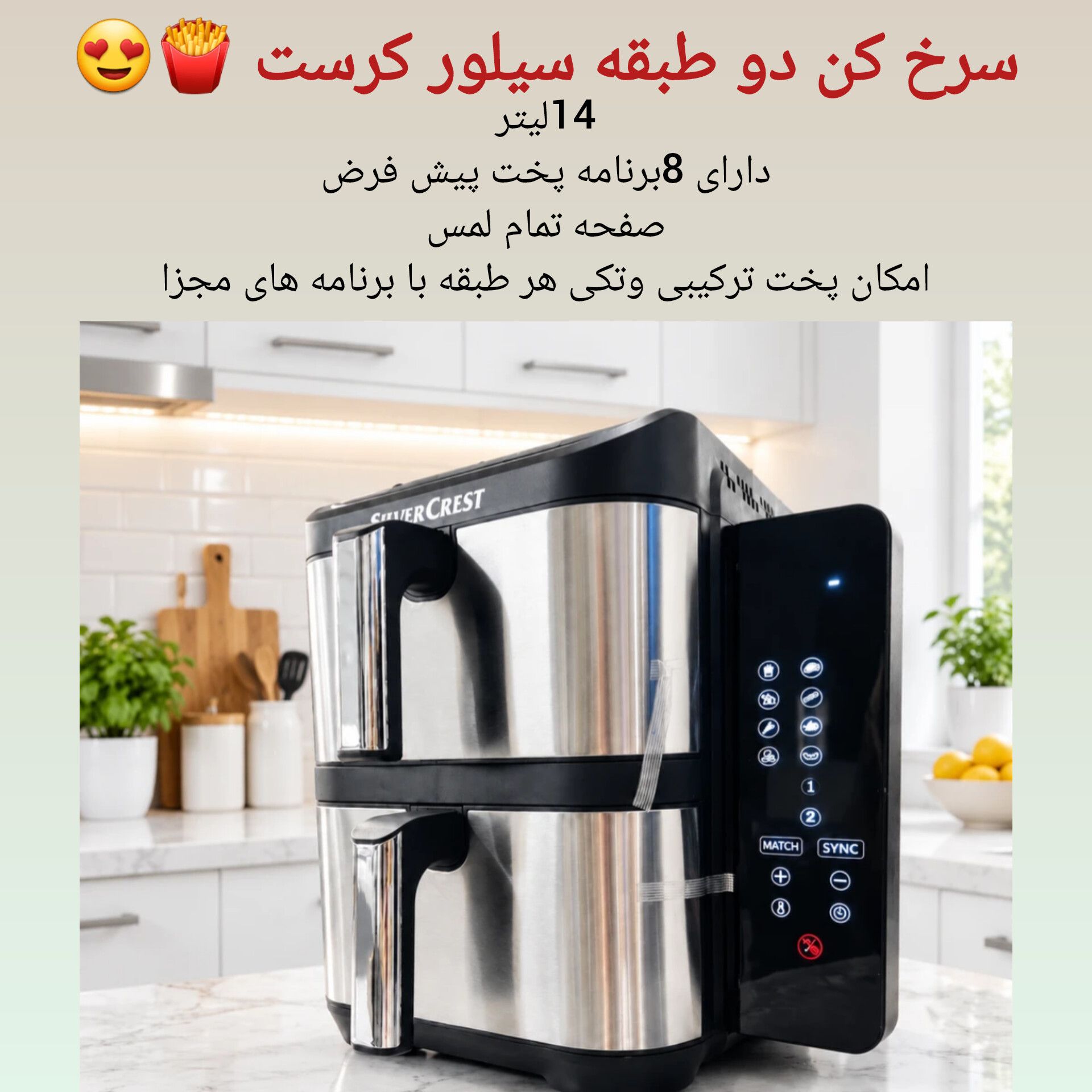سرخ‌کن دو طبقه سیلورکرست ۱۴ لیتر مدل SL2025 (تمام استیل) ارسال رایگان